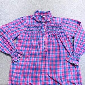 Vintage Jody Arden Flannel Nightgown Women S Pink Blue Plaid Smocked 100% Cotton